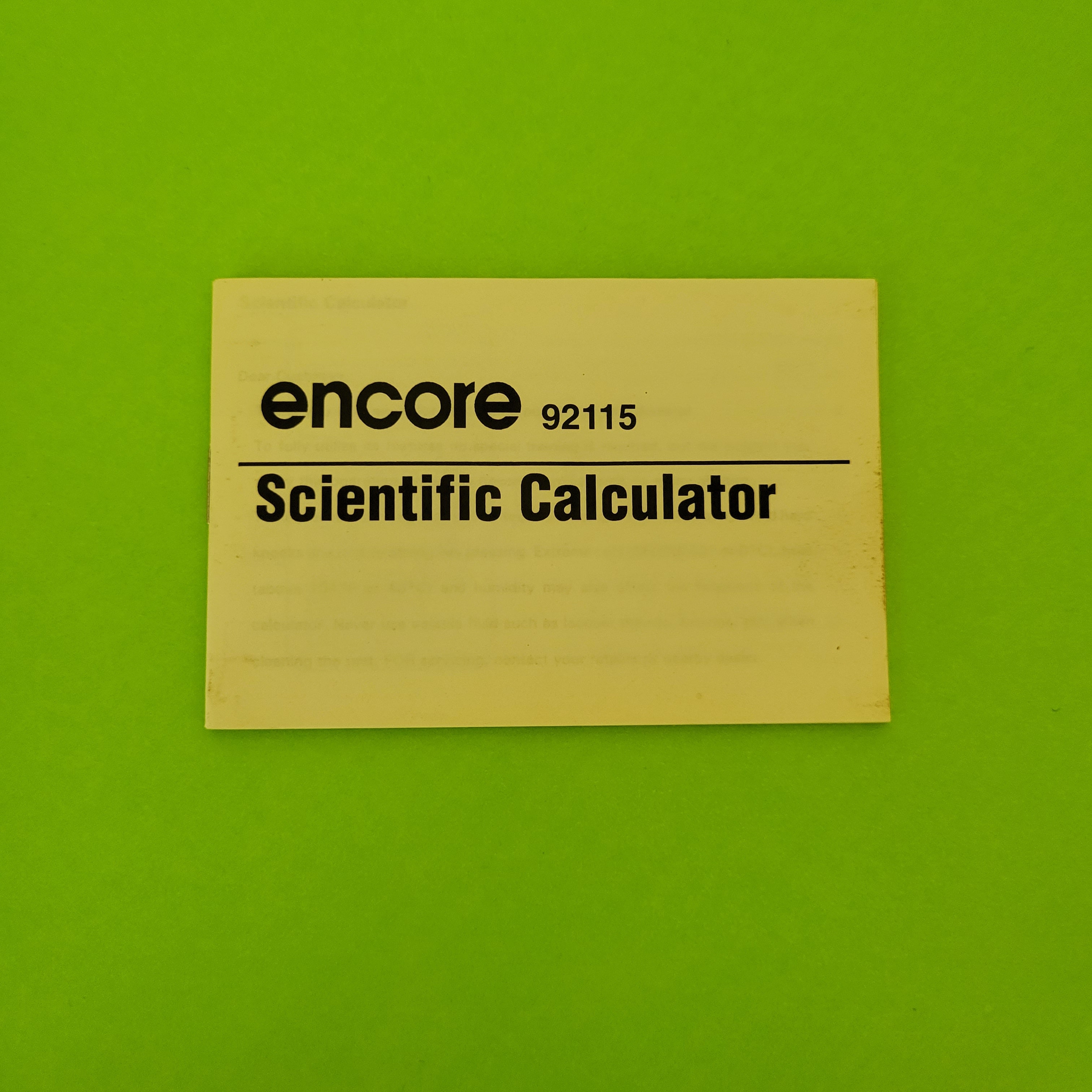 An image of the instructions of a encore 92115 scientific/engineering calculator